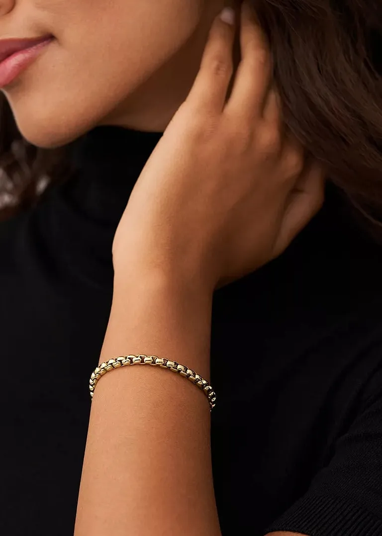 FOSSIL JEWELLERY ALL STACKED UP BOX LINK GOLD CHAIN BRACELET JF04561710
