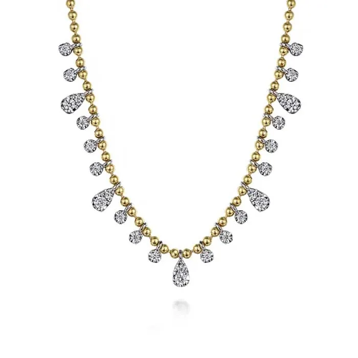 Gabriel & Co. Bujukan Diamond Droplet Necklace in 14K White and Yellow Gold