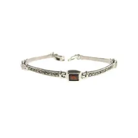 Garnet and Marcasite Silver Bracelet