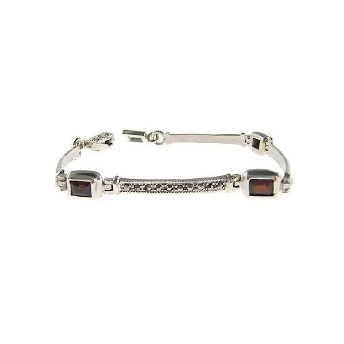 Garnet and Marcasite Silver Bracelet
