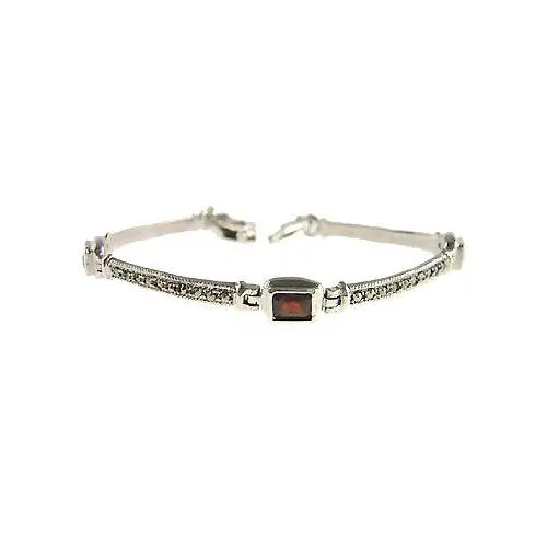 Garnet and Marcasite Silver Bracelet