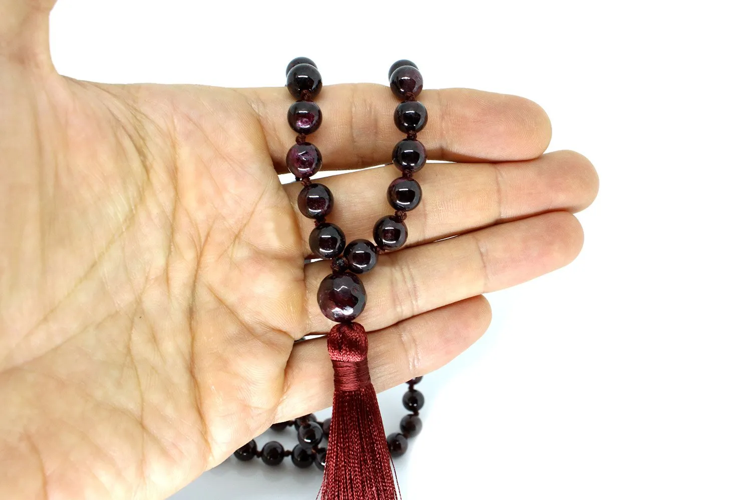Garnet Jade Mala Beads Necklace - "I am Love"