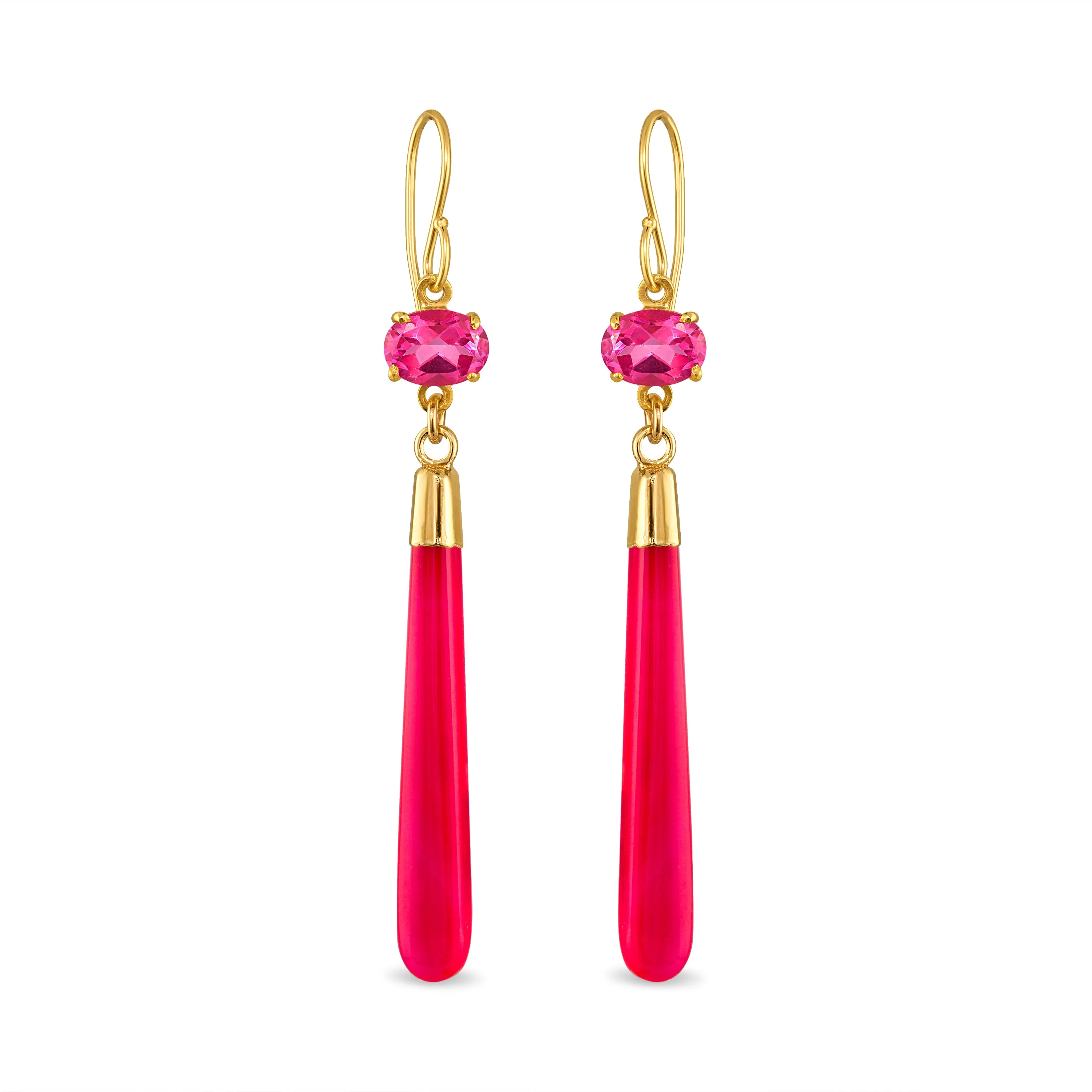Gemdrop Dangles - Pink Topaz & Fuchsia Chalcedony