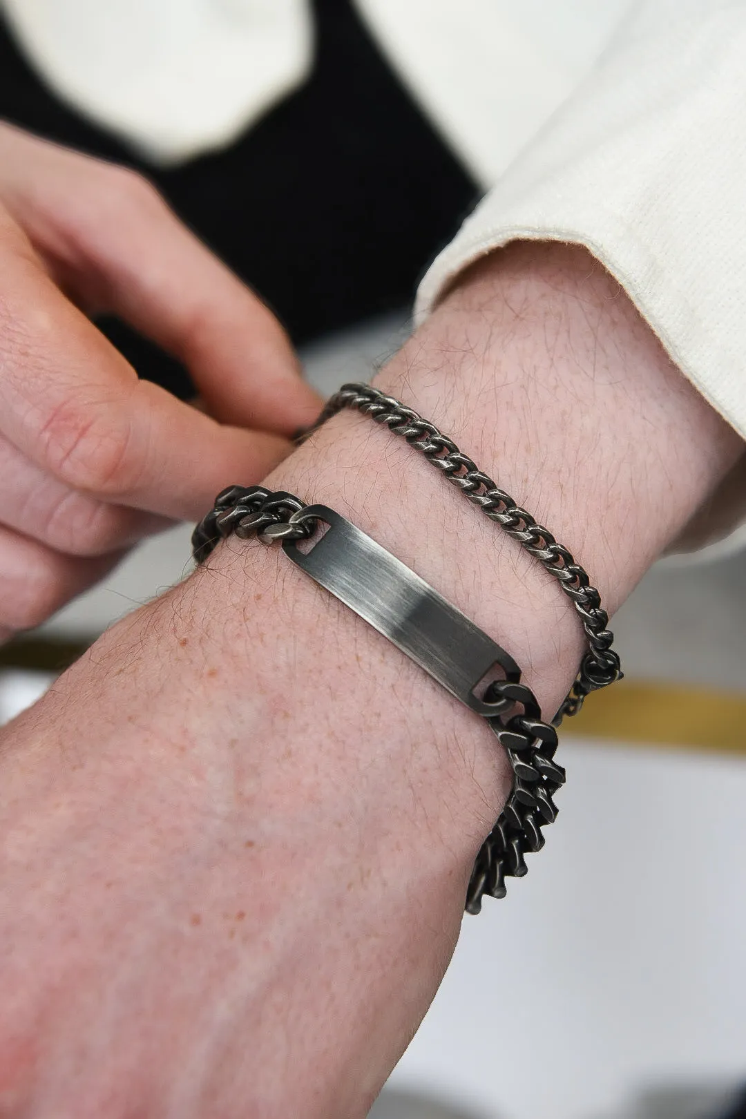 Gents Stainless Steel Black Curb Bracelet