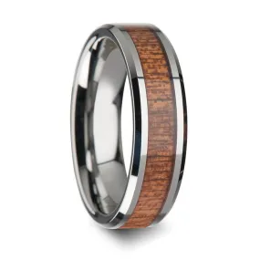 Genuine African Sapele Wood Inlaid Tungsten Wedding Polished Bevels 6mm - 10mm