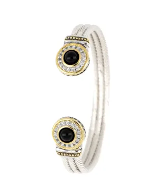 Genuine Black Onyx & Pavé Cuff Bracelet