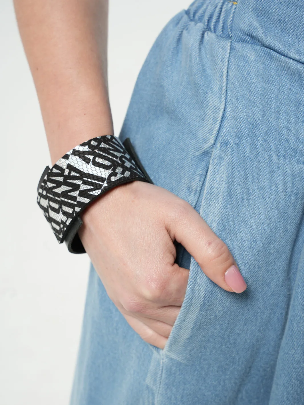 Genuine Leather Bracelet With Metallic Print
