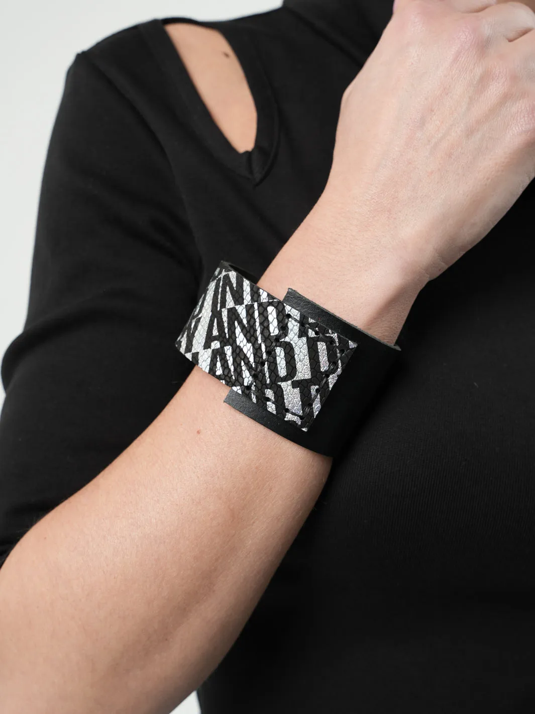 Genuine Leather Bracelet With Metallic Print