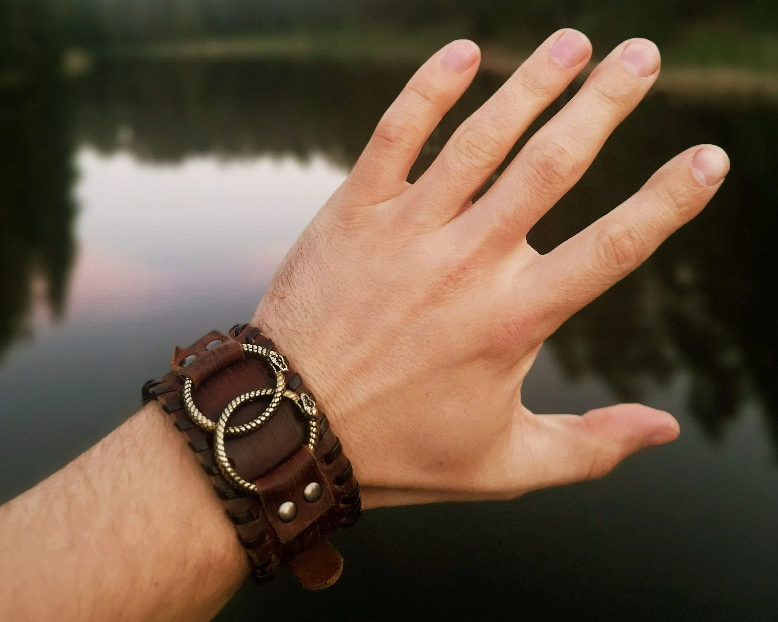 Genuine Leather Bracelet With Ouroboros Snake viper Ring For Men Women, Adjustable Wrap, Ethnic Tribal Braided Bracelet Wristbands Iternity