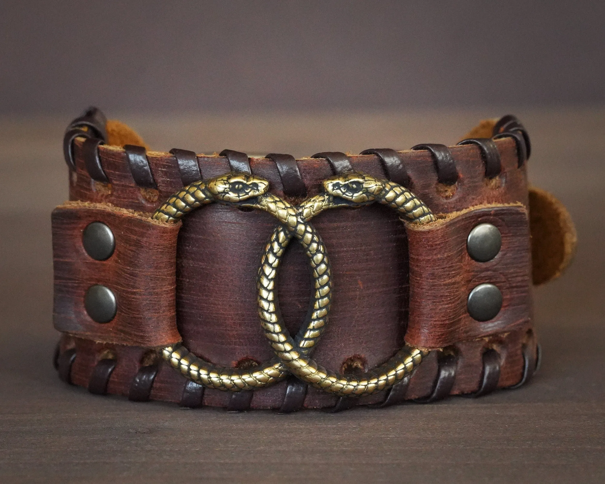 Genuine Leather Bracelet With Ouroboros Snake viper Ring For Men Women, Adjustable Wrap, Ethnic Tribal Braided Bracelet Wristbands Iternity