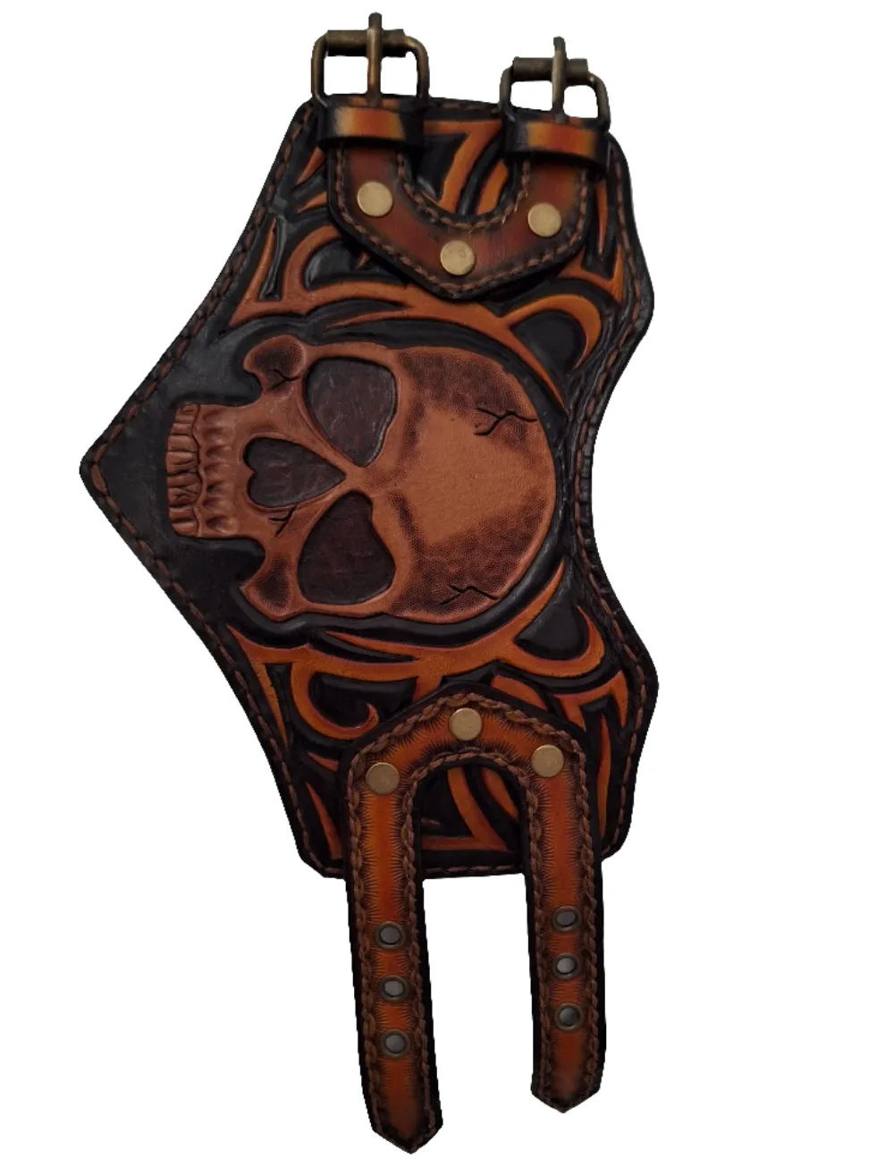 Genuine Leather Handcrafted Custom Skull Tribal Cuff Bracelet