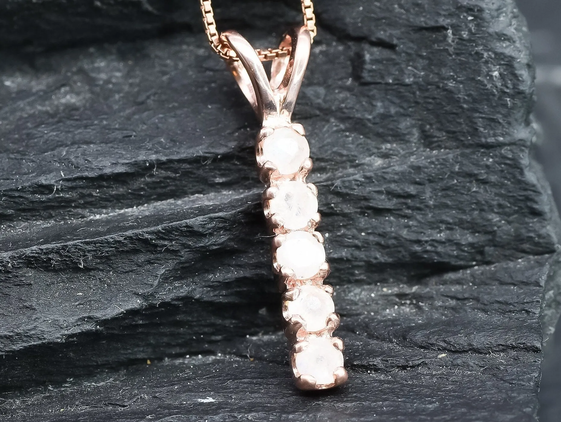 Genuine Moonstone Pendant - Rose Gold Necklace - Dainty Vertical Pendant