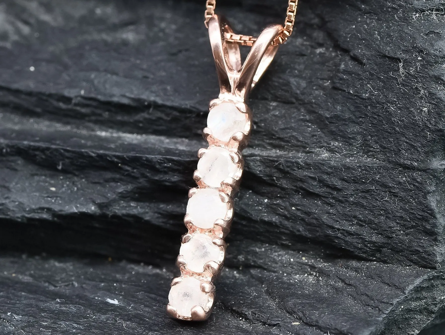 Genuine Moonstone Pendant - Rose Gold Necklace - Dainty Vertical Pendant