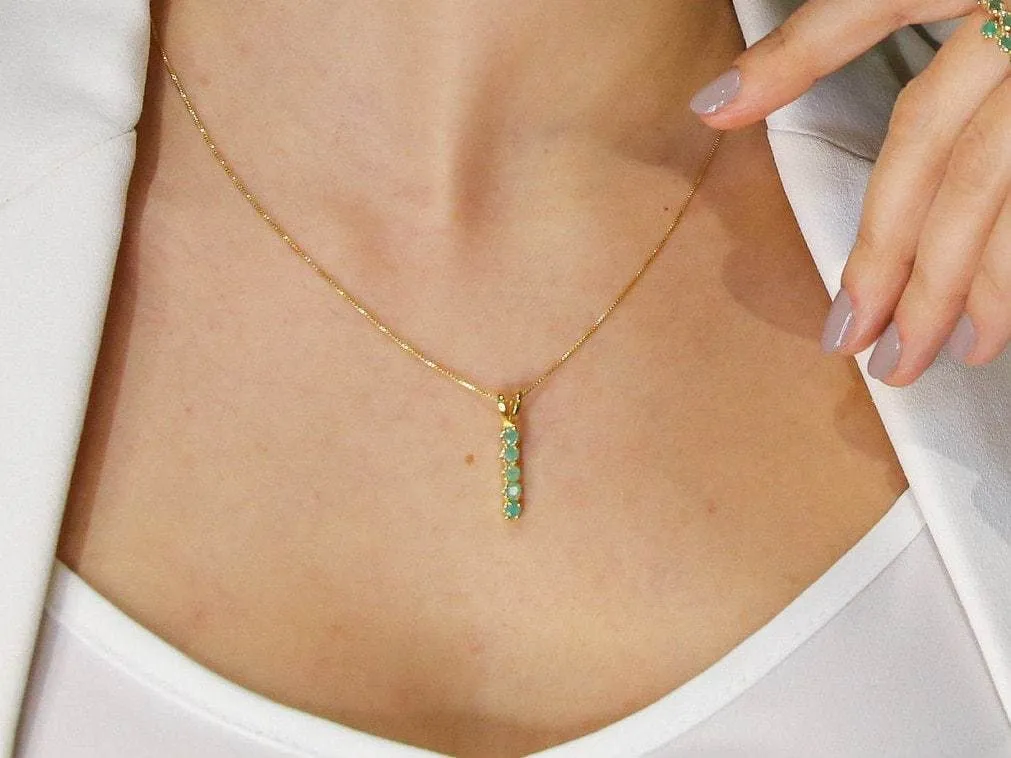 Genuine Moonstone Pendant - Rose Gold Necklace - Dainty Vertical Pendant