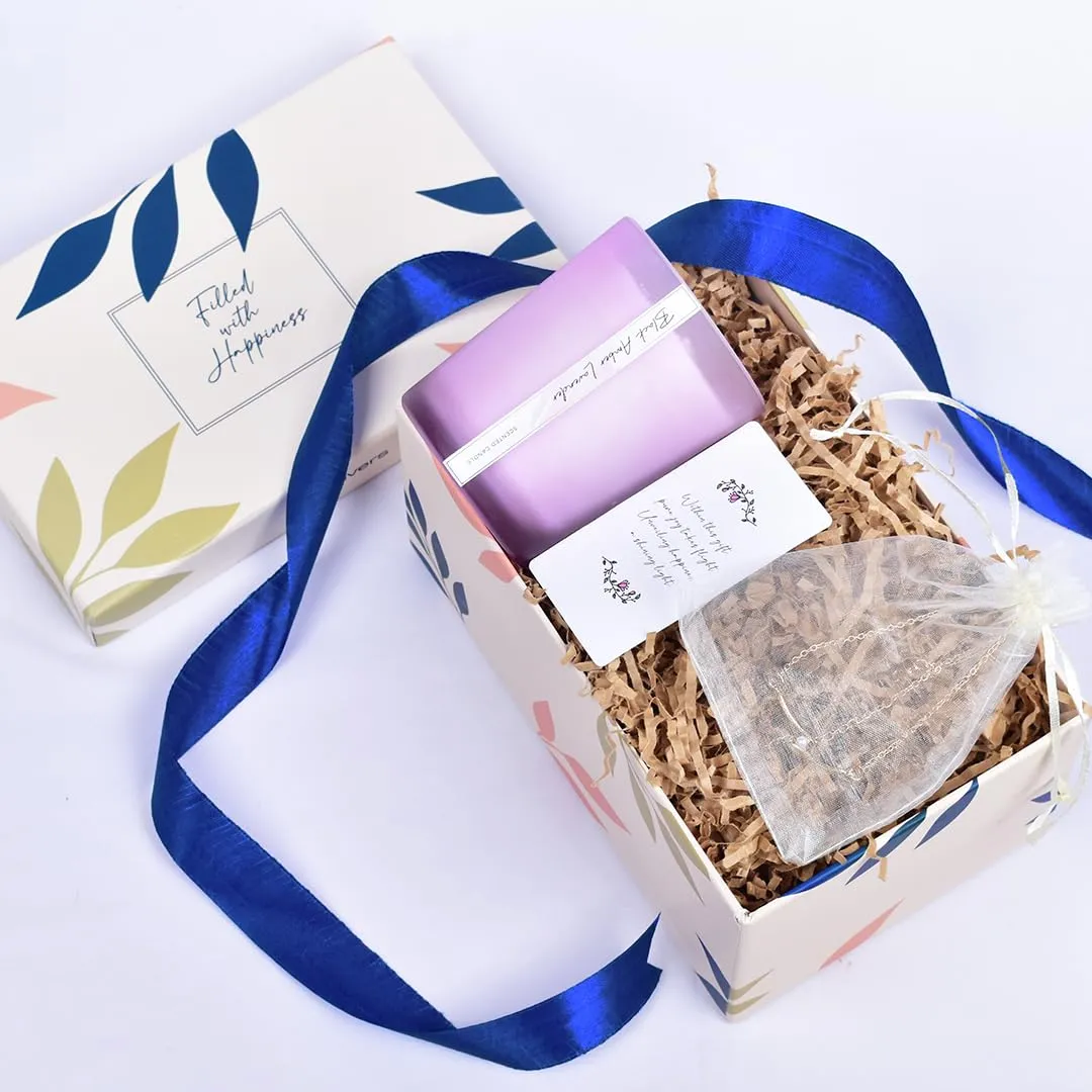 Gleevers Gift Set for Women|Gift Box of 2 with Black Amber Lavender Candle 250g & Pearl Pendant Necklace|Birthday Gift,Anniversary Gift, Valentine Gift, Secret Santa Gifts