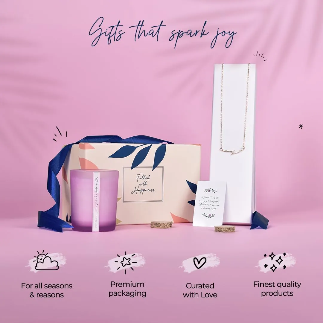 Gleevers Gift Set for Women|Gift Box of 2 with Black Amber Lavender Candle 250g & Pearl Pendant Necklace|Birthday Gift,Anniversary Gift, Valentine Gift, Secret Santa Gifts