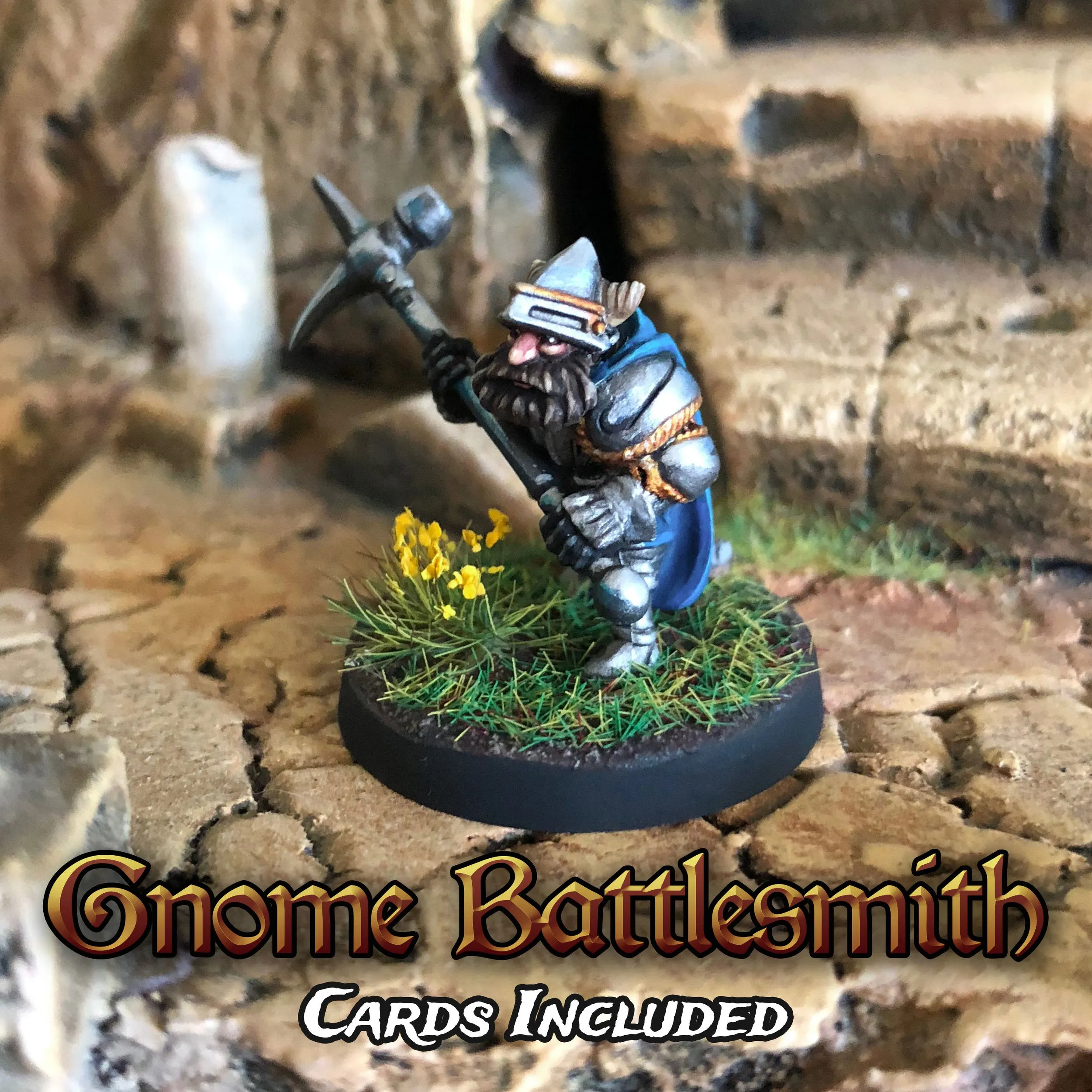 Gnome Battlesmith with Character Card and Upgrade Card.