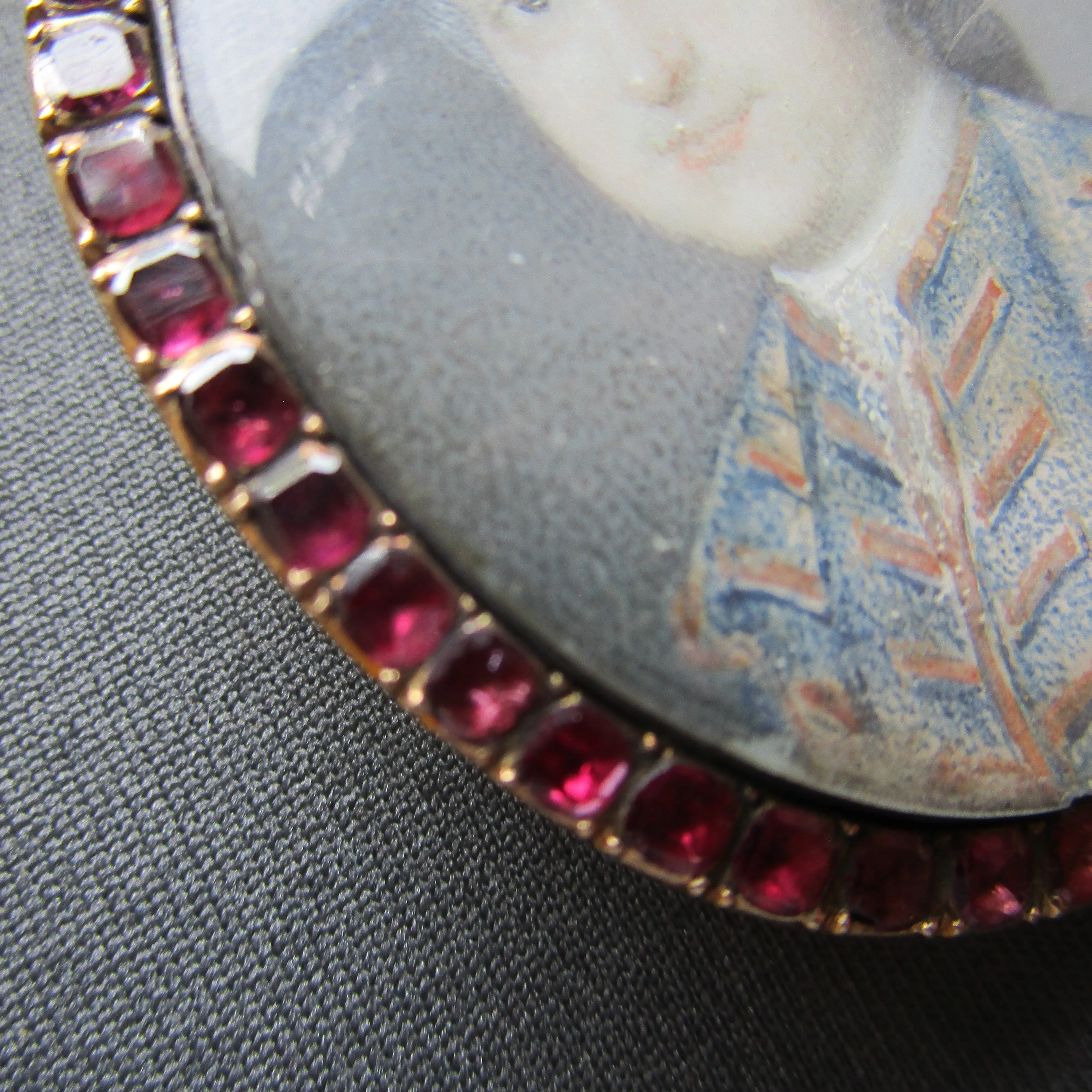 Gold Almandine Garnet Gouache Painted Memento Mori Brooch Georgian Antique c1775