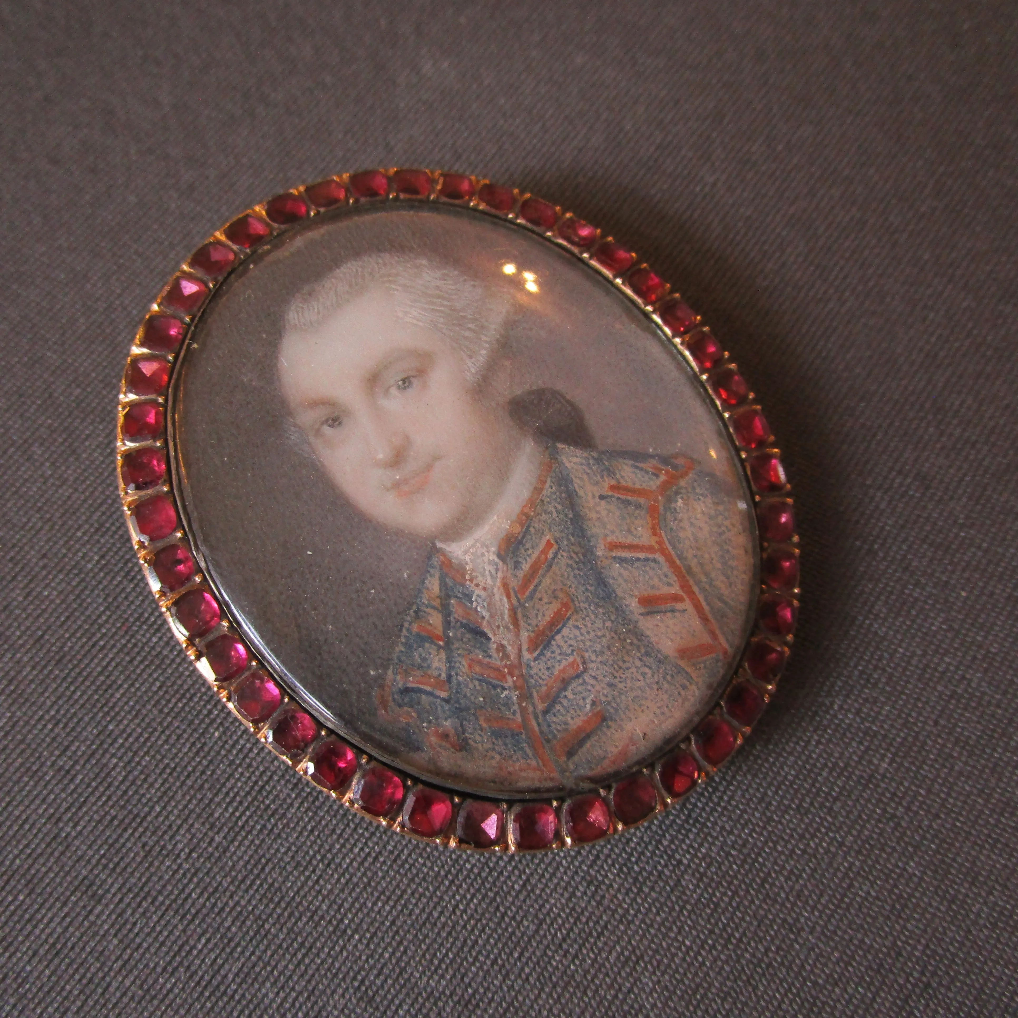 Gold Almandine Garnet Gouache Painted Memento Mori Brooch Georgian Antique c1775