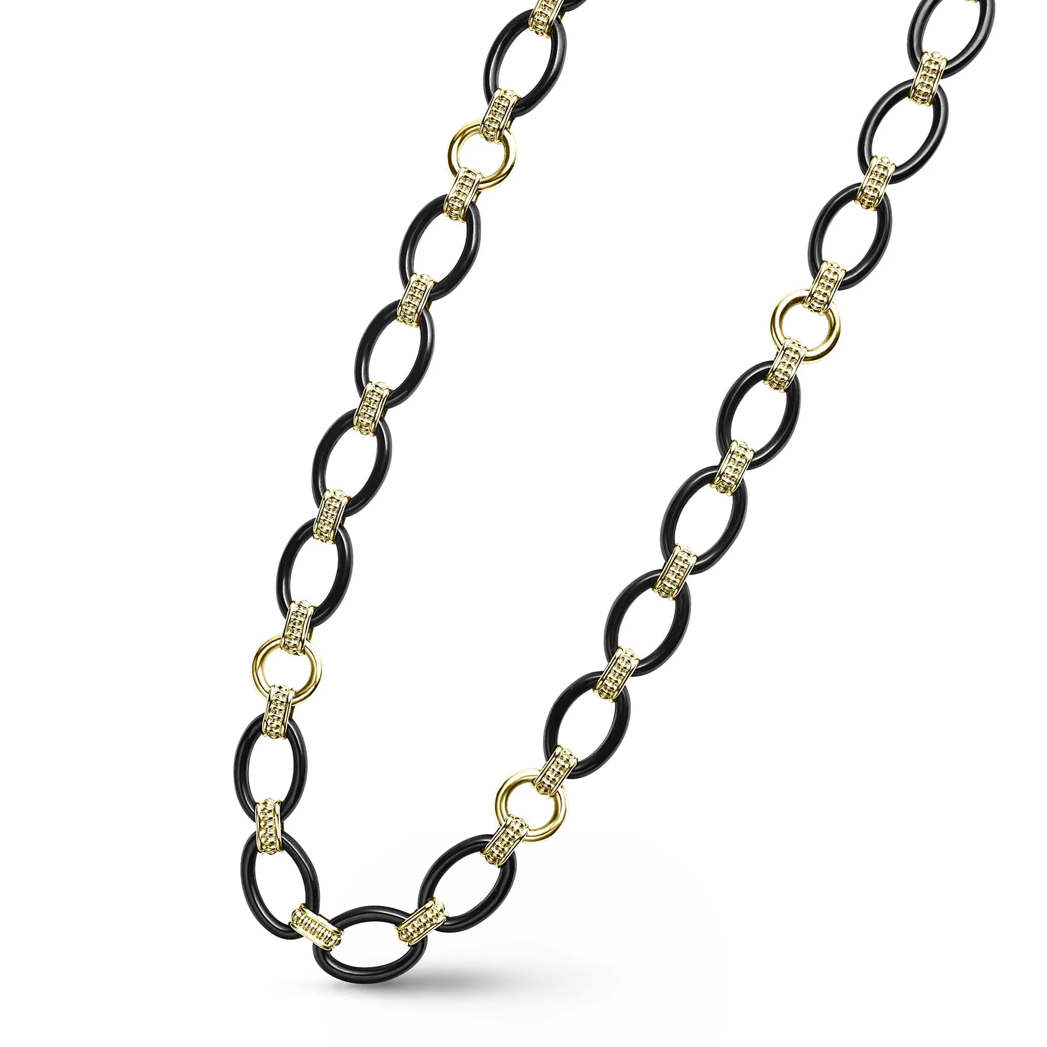 Gold & Black Caviar 18k Gold and Black Ceramic Link Necklace