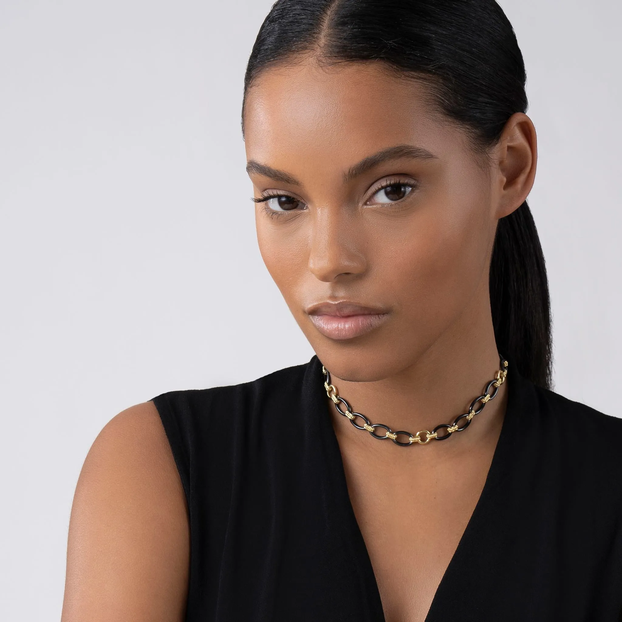 Gold & Black Caviar 18k Gold and Black Ceramic Link Necklace