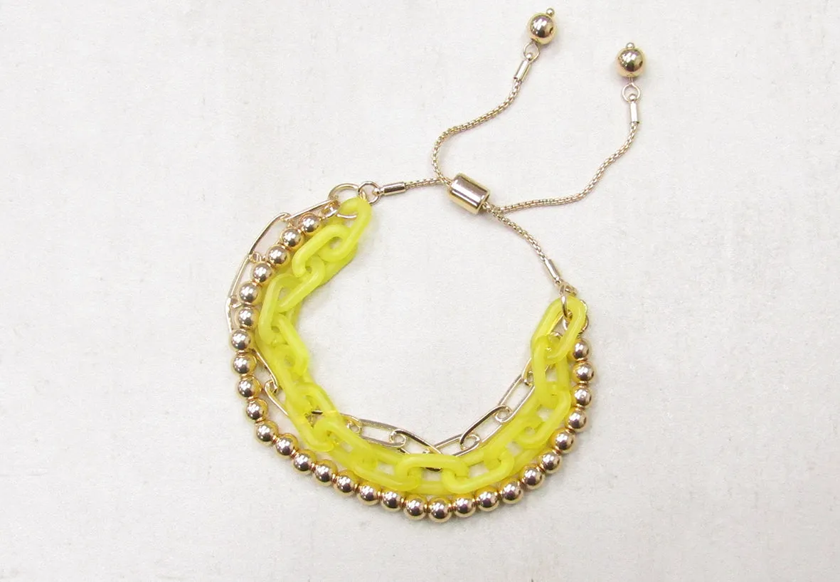 Gold Bead & Chunky Chain Layer Bracelet - Yellow