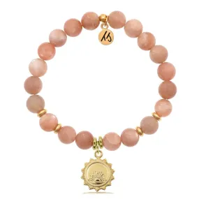Gold Collection: Peach Moonstone Stone Bracelet with Sunsets Gold Charm