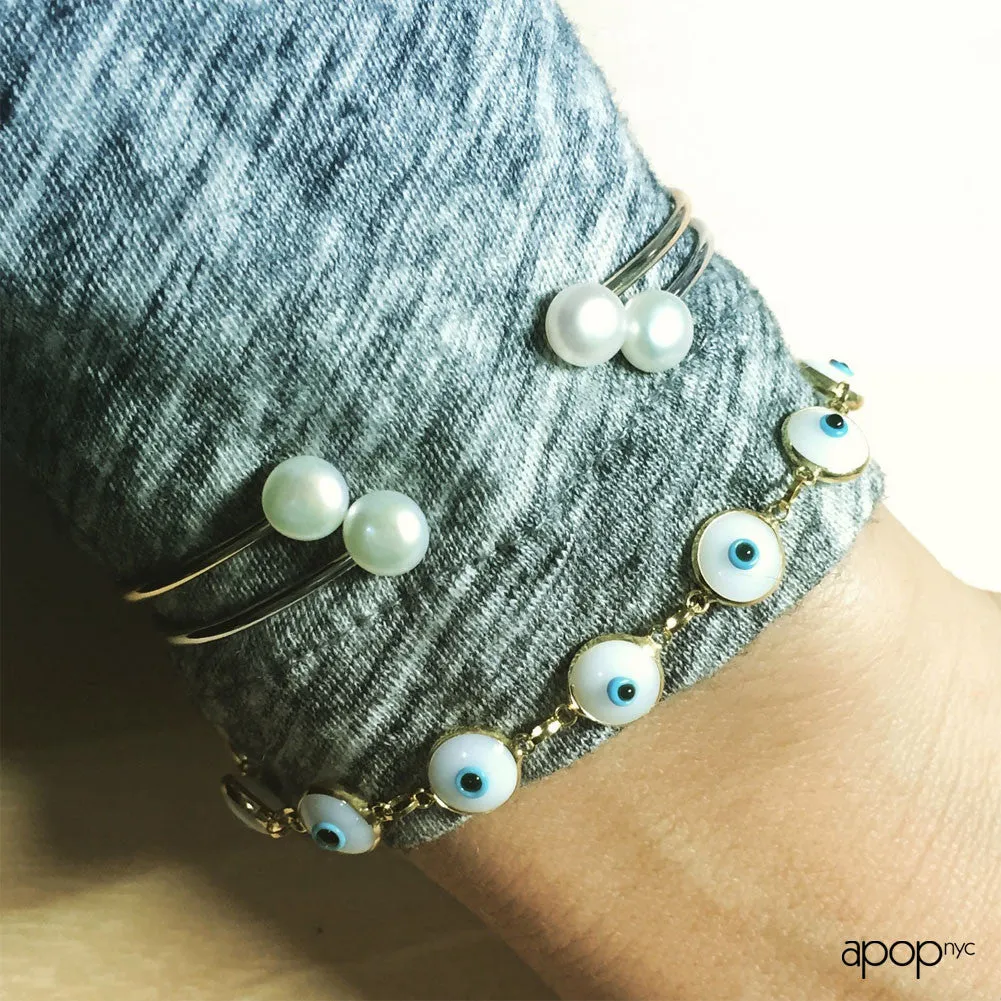 Gold-Dipped Blue White Evil Eye Bracelet
