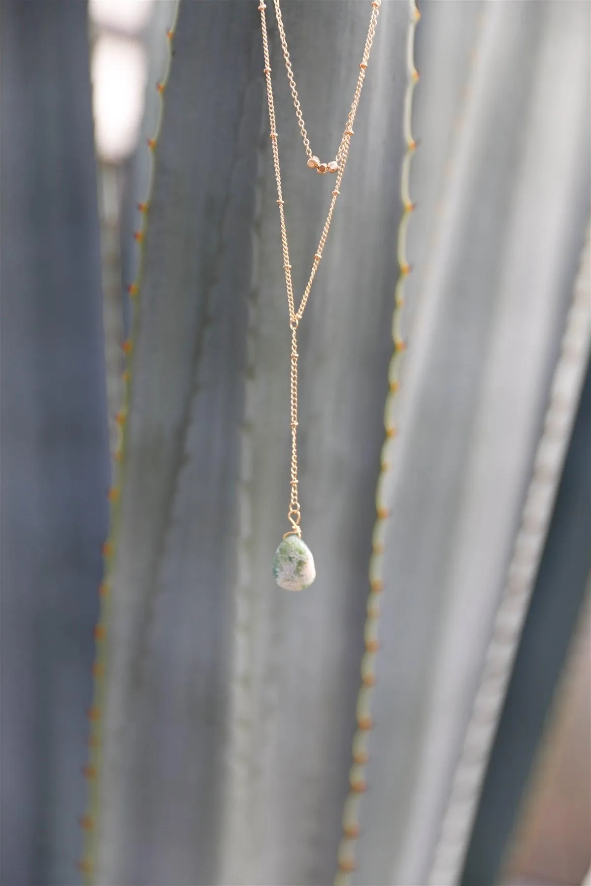 Gold Faux Jade Stone Double Chine Necklace