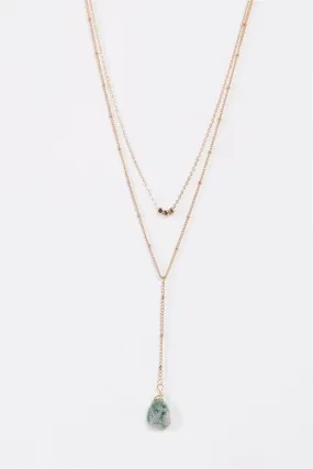 Gold Faux Jade Stone Double Chine Necklace