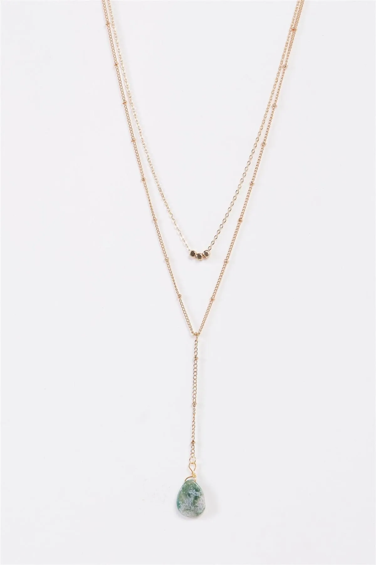 Gold Faux Jade Stone Double Chine Necklace