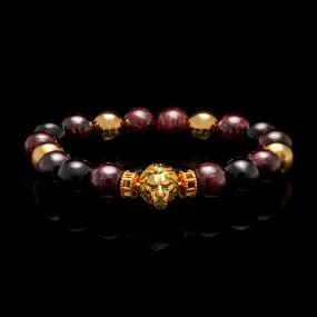 Gold Lion Bracelet in Garnet, Obsidian