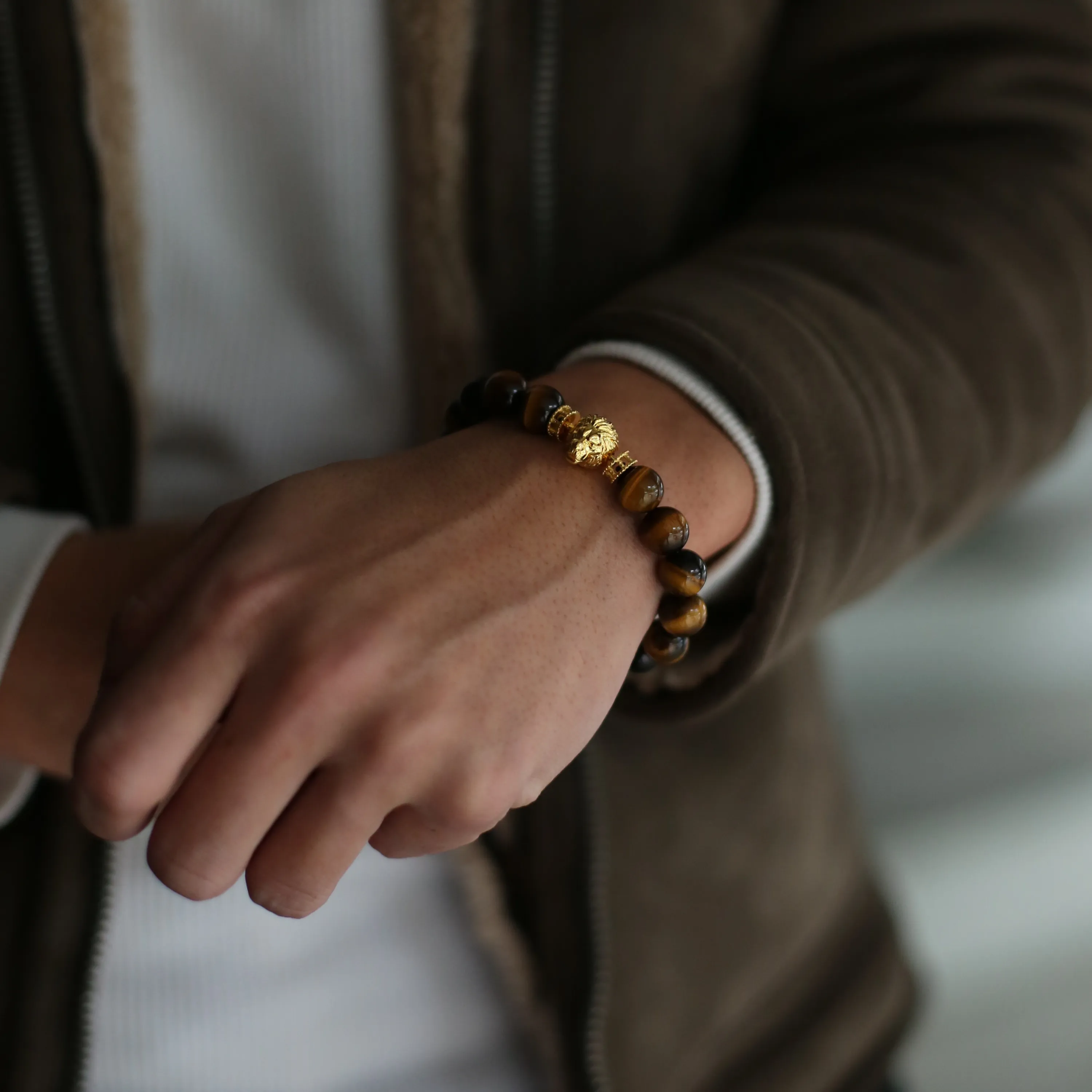 Gold Lion Bracelet with Tiger Eye