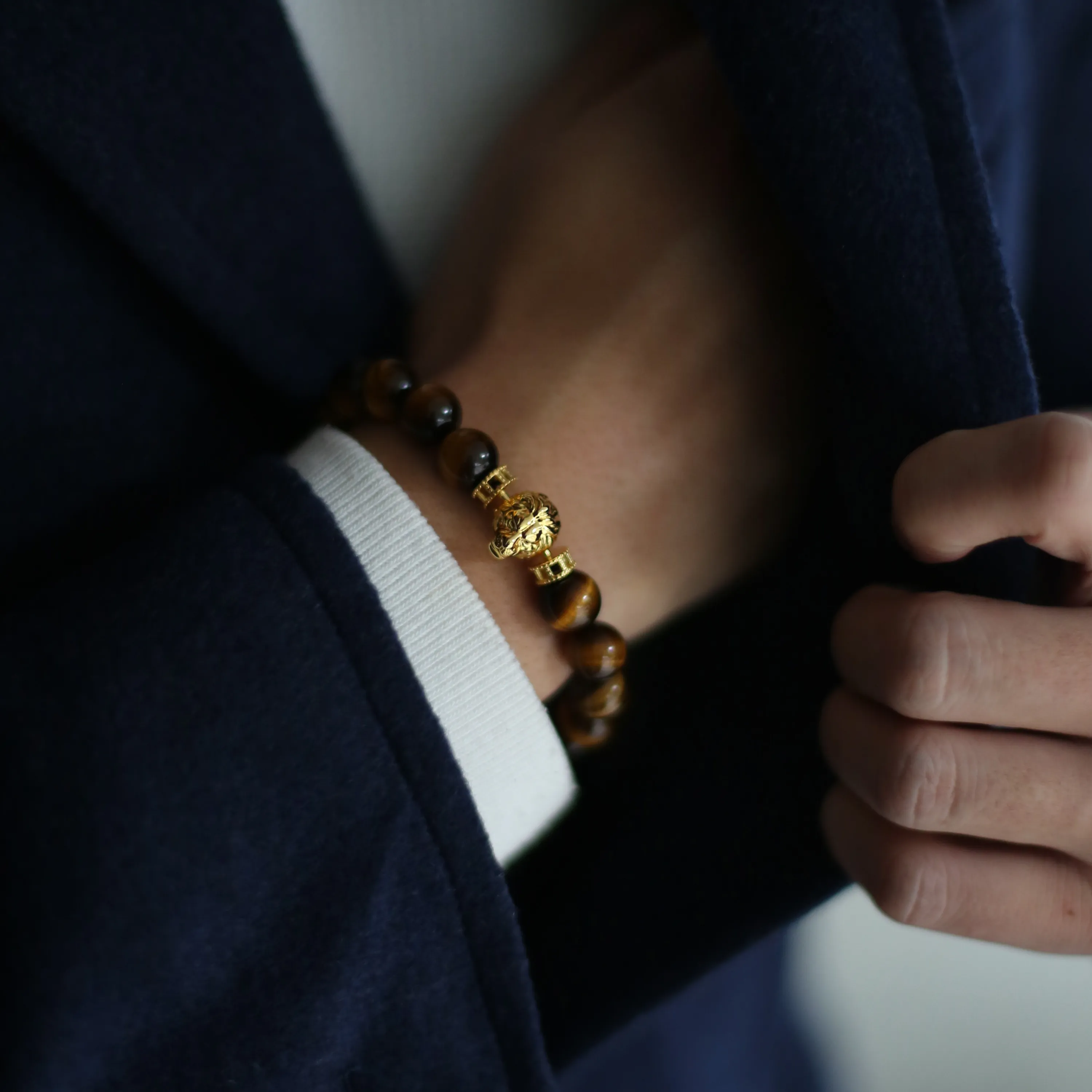 Gold Lion Bracelet with Tiger Eye