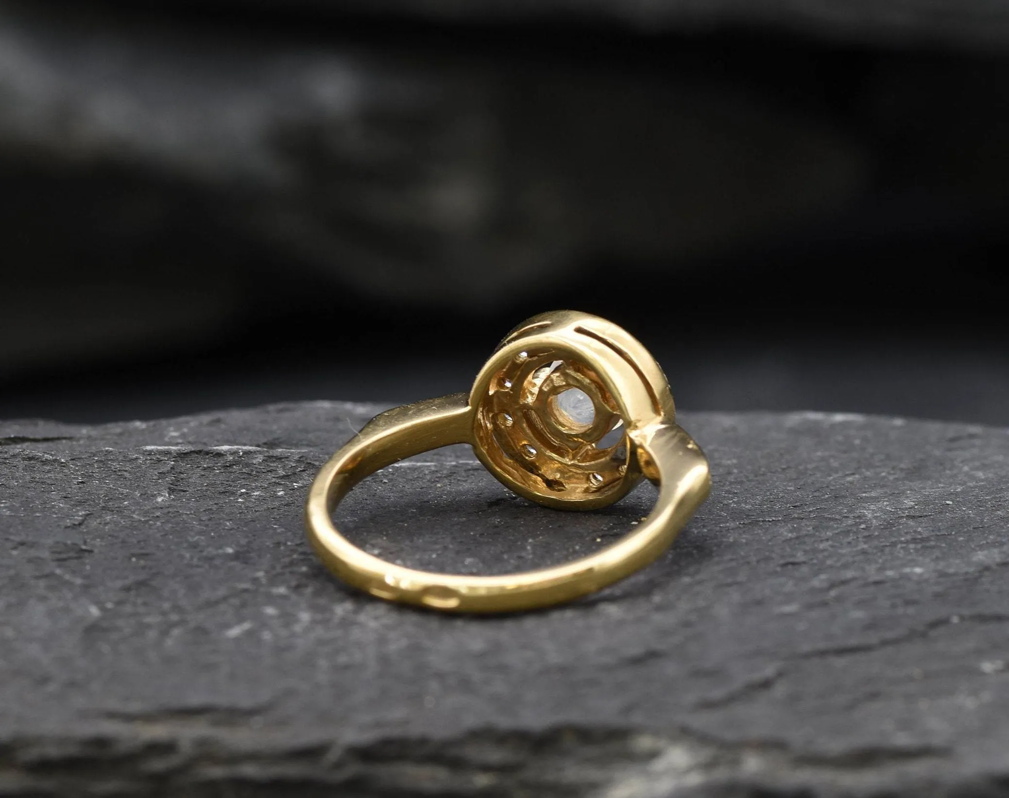 Gold Moonstone Ring - Halo Ring, Natural Moonstone Ring, Moonstone Vintage Ring
