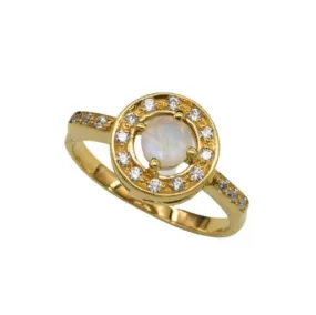 Gold Moonstone Ring - Halo Ring, Natural Moonstone Ring, Moonstone Vintage Ring