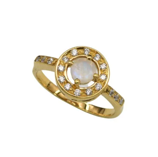 Gold Moonstone Ring - Halo Ring, Natural Moonstone Ring, Moonstone Vintage Ring