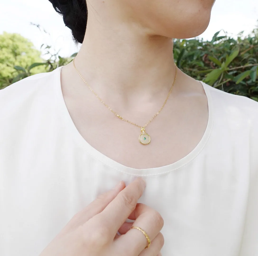Gold Pipa White Jade Necklace