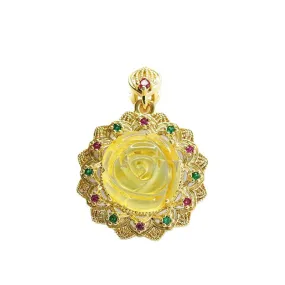 Golden Flower Amber Zircon Rose Pendant - Handcrafted Sterling Silver Jewelry