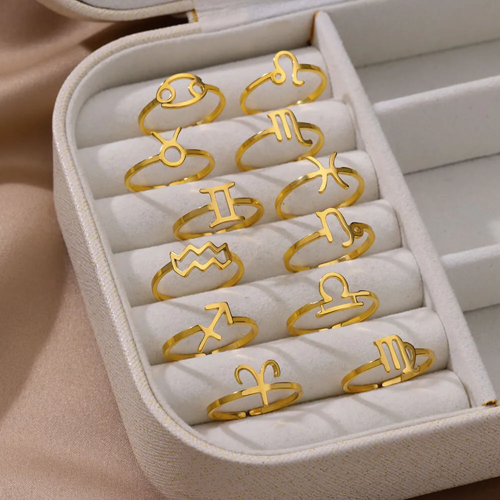 Golden Minimalist Twelve Zodiac Open Ring