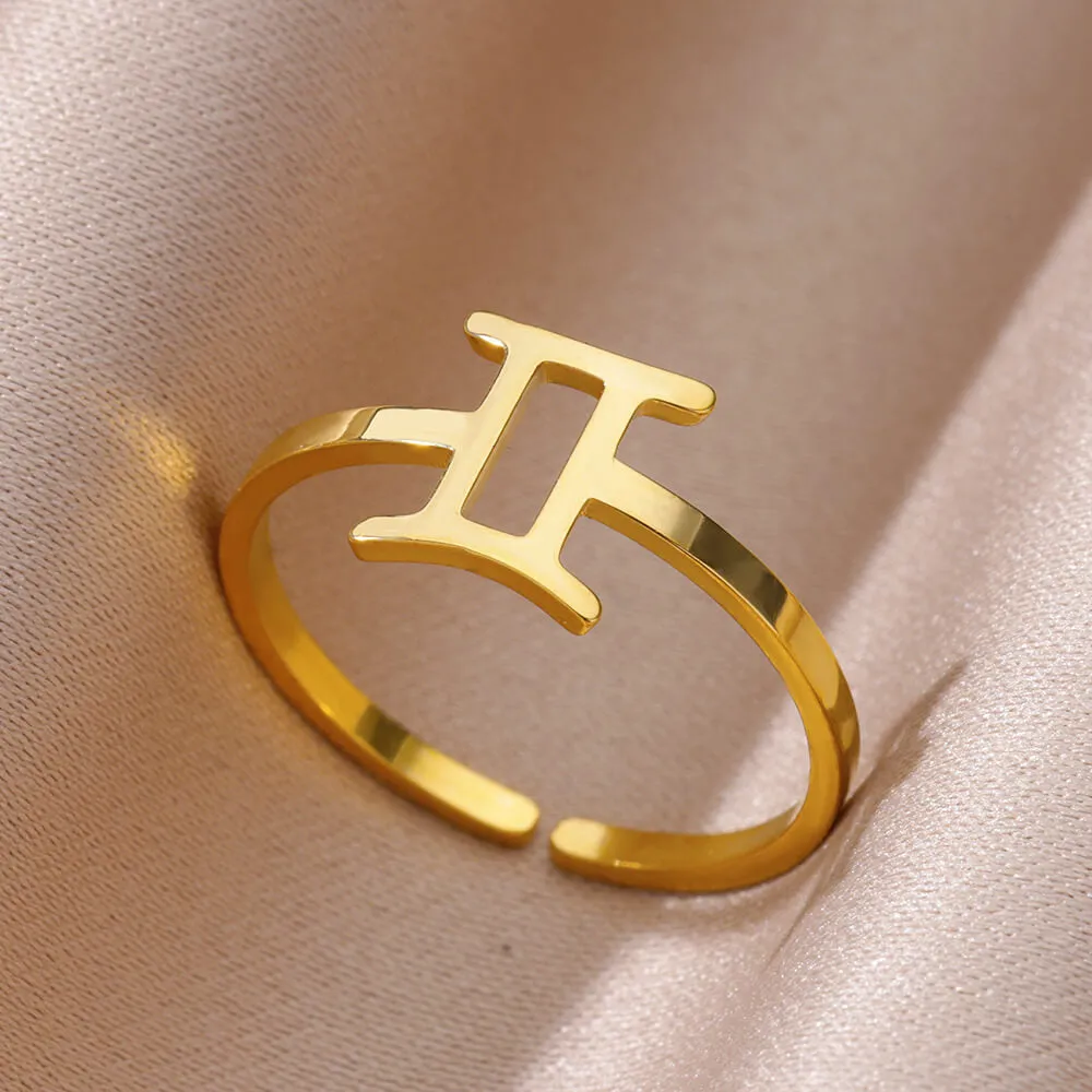 Golden Minimalist Twelve Zodiac Open Ring