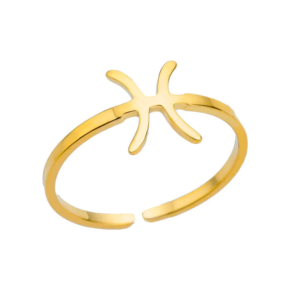 Golden Minimalist Twelve Zodiac Open Ring