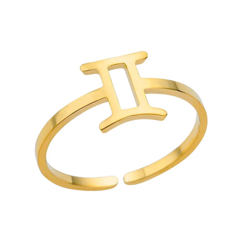 Golden Minimalist Twelve Zodiac Open Ring