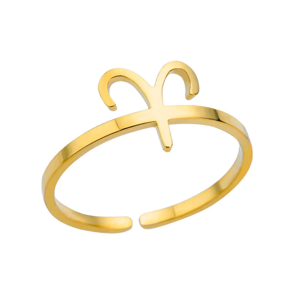 Golden Minimalist Twelve Zodiac Open Ring