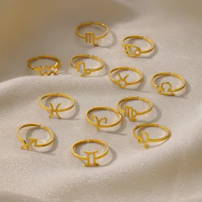 Golden Minimalist Twelve Zodiac Open Ring