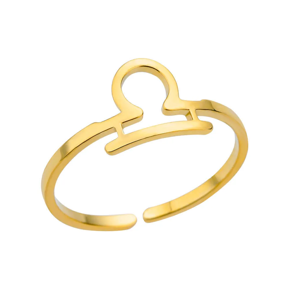 Golden Minimalist Twelve Zodiac Open Ring