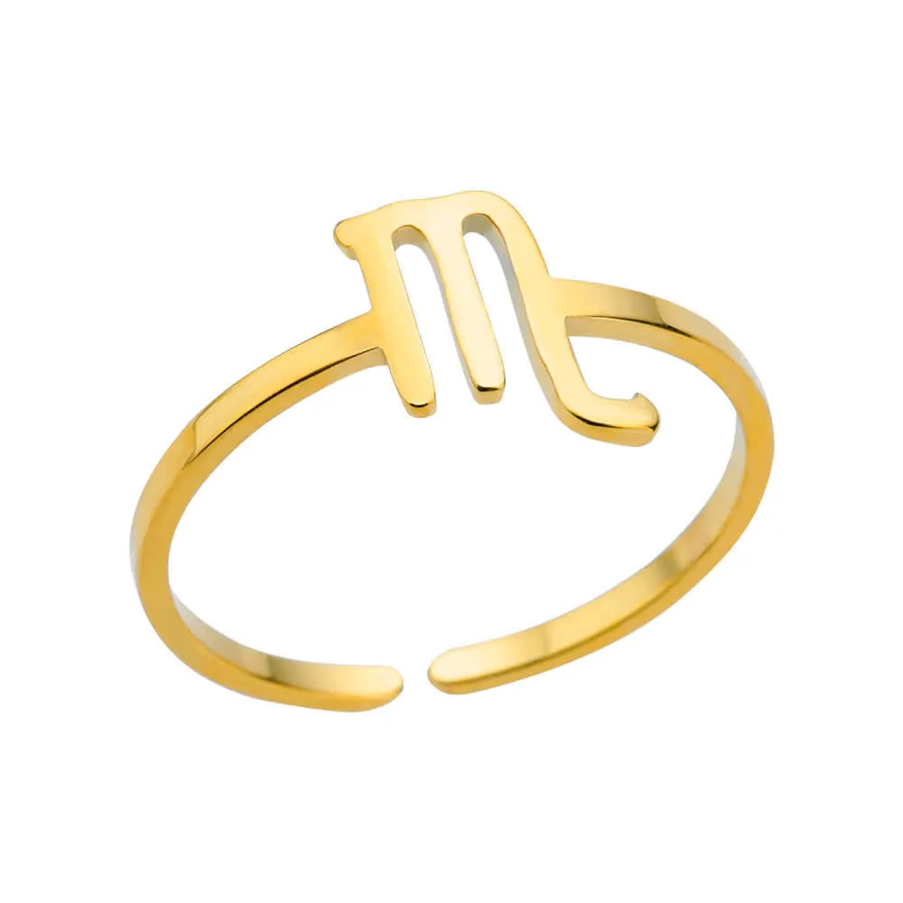 Golden Minimalist Twelve Zodiac Open Ring
