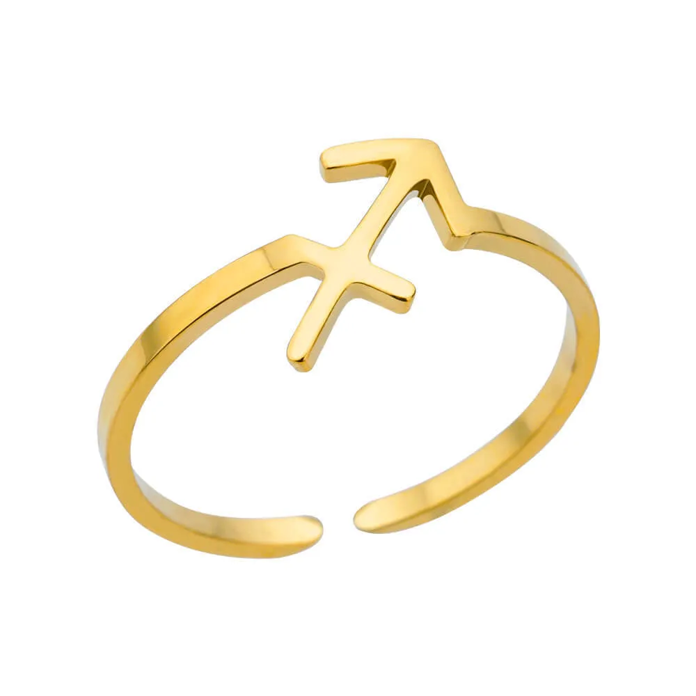 Golden Minimalist Twelve Zodiac Open Ring