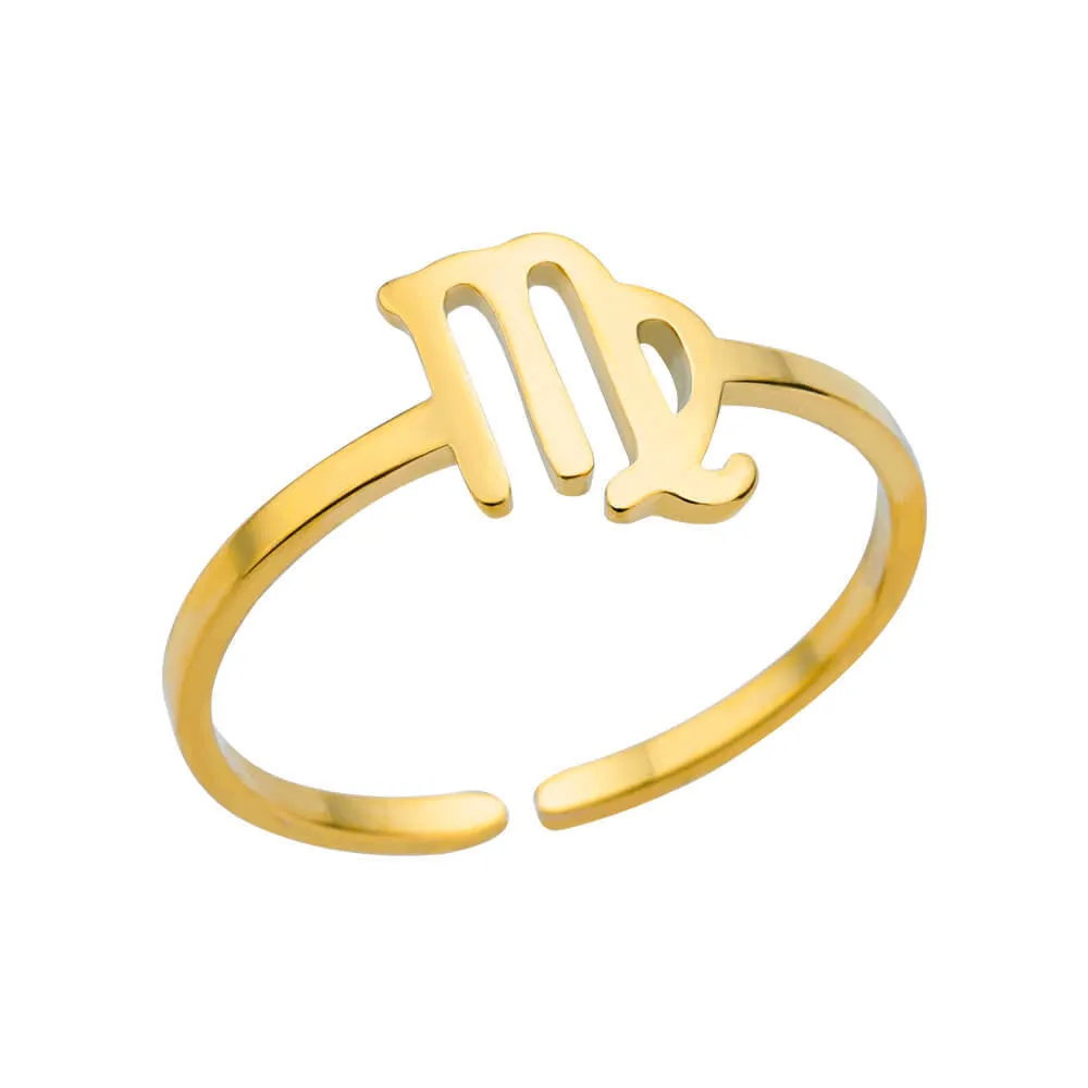 Golden Minimalist Twelve Zodiac Open Ring