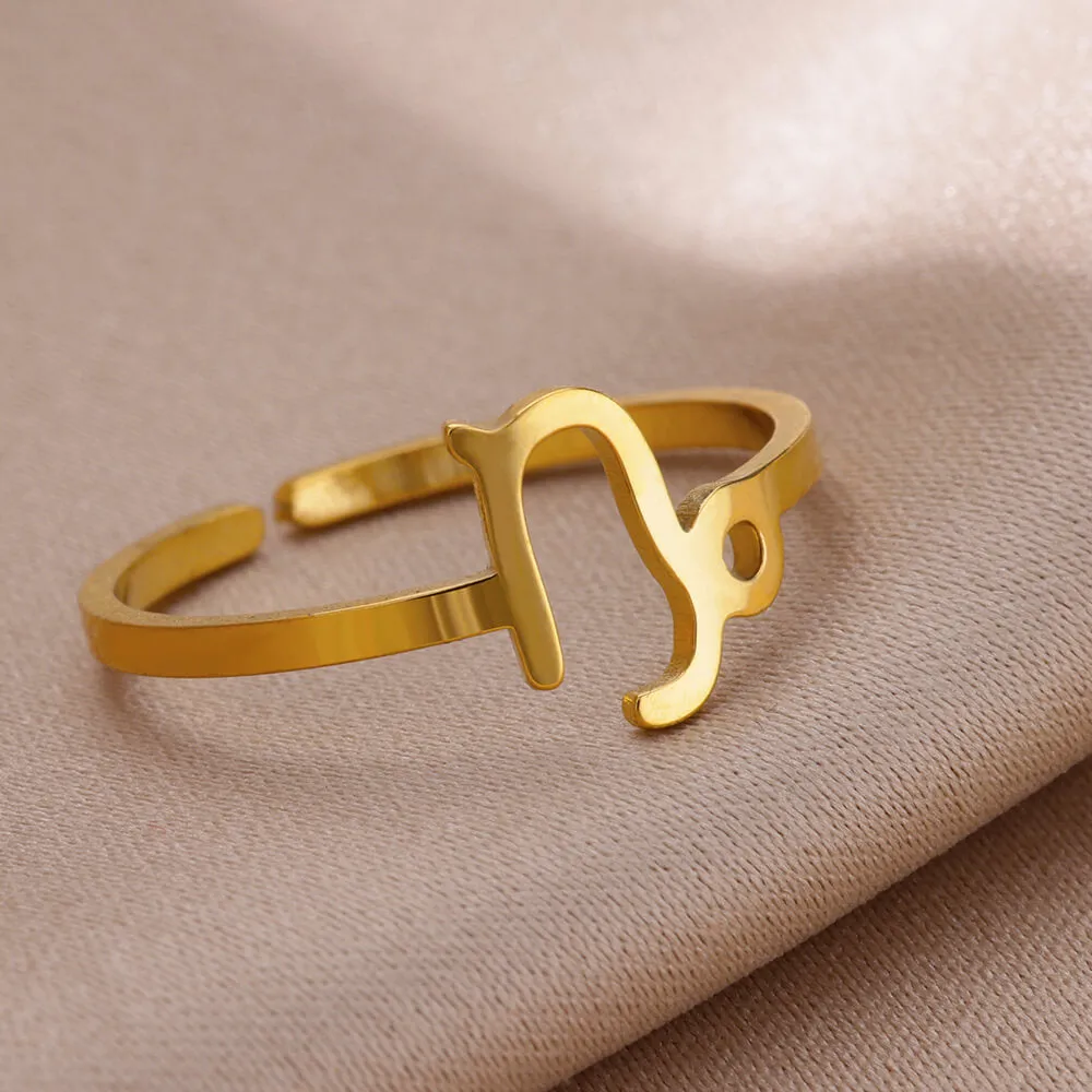 Golden Minimalist Twelve Zodiac Open Ring